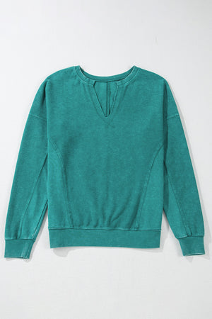 Notched Drop Shoulder Long Sleeve Sweatshirt