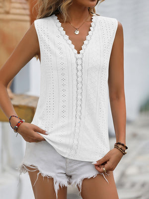 Mandy Lace Detail Eyelet V-Neck Tank