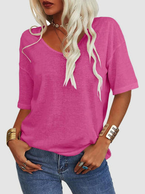 V-Neck Dropped Shoulder Half Sleeve T-Shirt