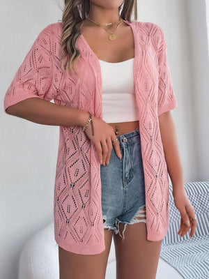 Openwork Open Front Half Sleeve Cardigan