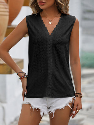 Mandy Lace Detail Eyelet V-Neck Tank