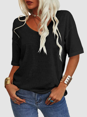 V-Neck Dropped Shoulder Half Sleeve T-Shirt