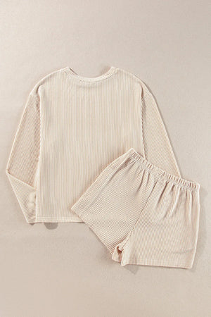 Round Neck Long Sleeve Top and Shorts Set