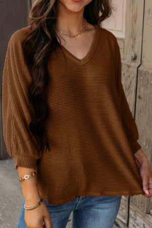 Texture V-Neck Long Sleeve Top