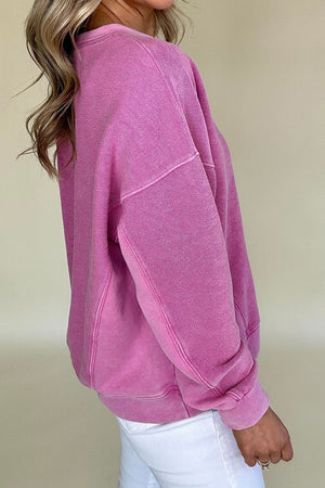 Notched Drop Shoulder Long Sleeve Sweatshirt