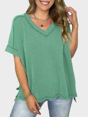 Lovelet Texture V-Neck Half Sleeve T-Shirt