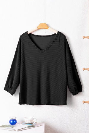 Texture V-Neck Long Sleeve Top