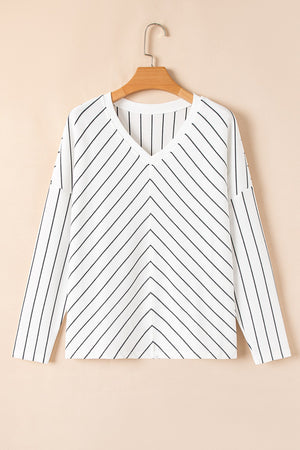 Striped V-Neck Long Sleeve Blouse